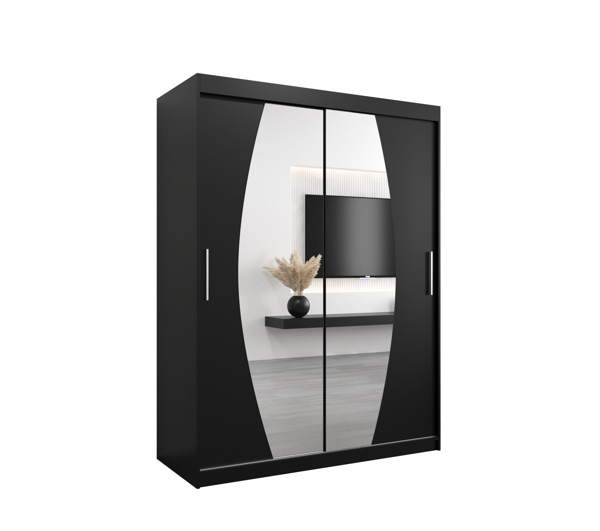 Abiks Möbel Schwebetürenschrank Schwarz, Schwarz 150x200x62 cm