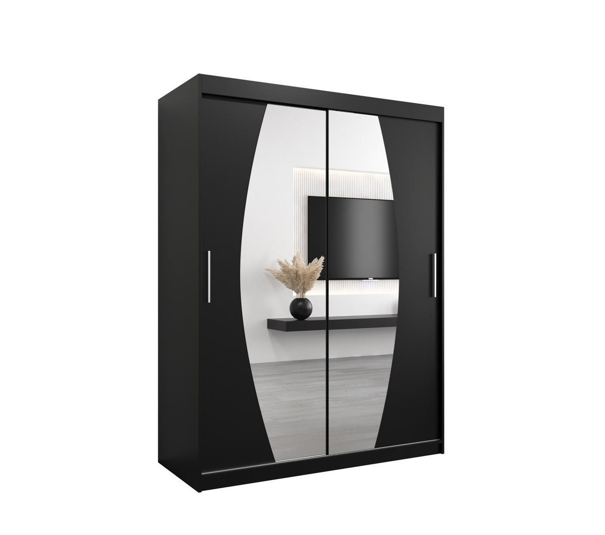 SCHWEBETÜRENSCHRANK 200/150/62 2-türig - Silberfarben/Schwarz, Holz/Kunststoff (150/200/62cm) - MÖBEL KRYSPOL