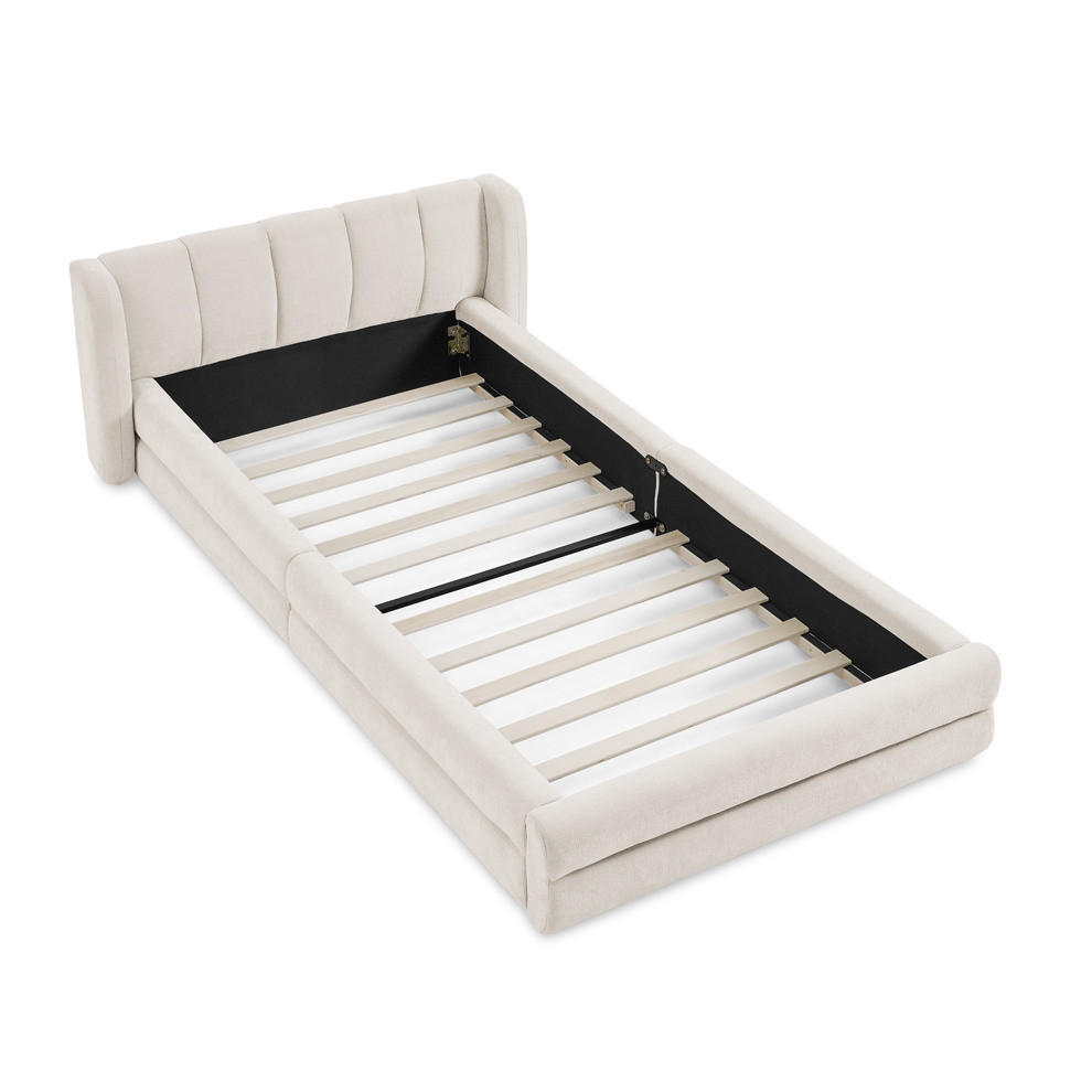POLSTERBETT 90/200 cm mit ergonomischem Kopfteil und Chenillebezug, Beige - Beige, Kunststoff (90/200cm) - Redom