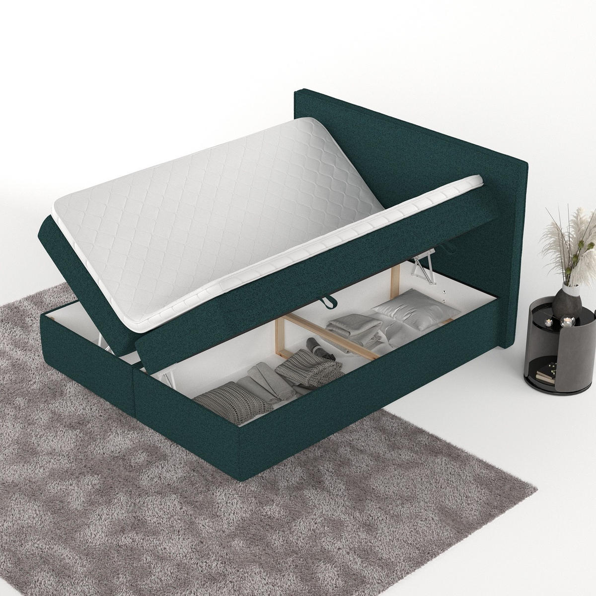 BOXBETT Nuvia 140/200 cm Grün im Riva Stoff - Schwarz/Grün, Holz/Holzwerkstoff (140/200cm) - AltaBeds