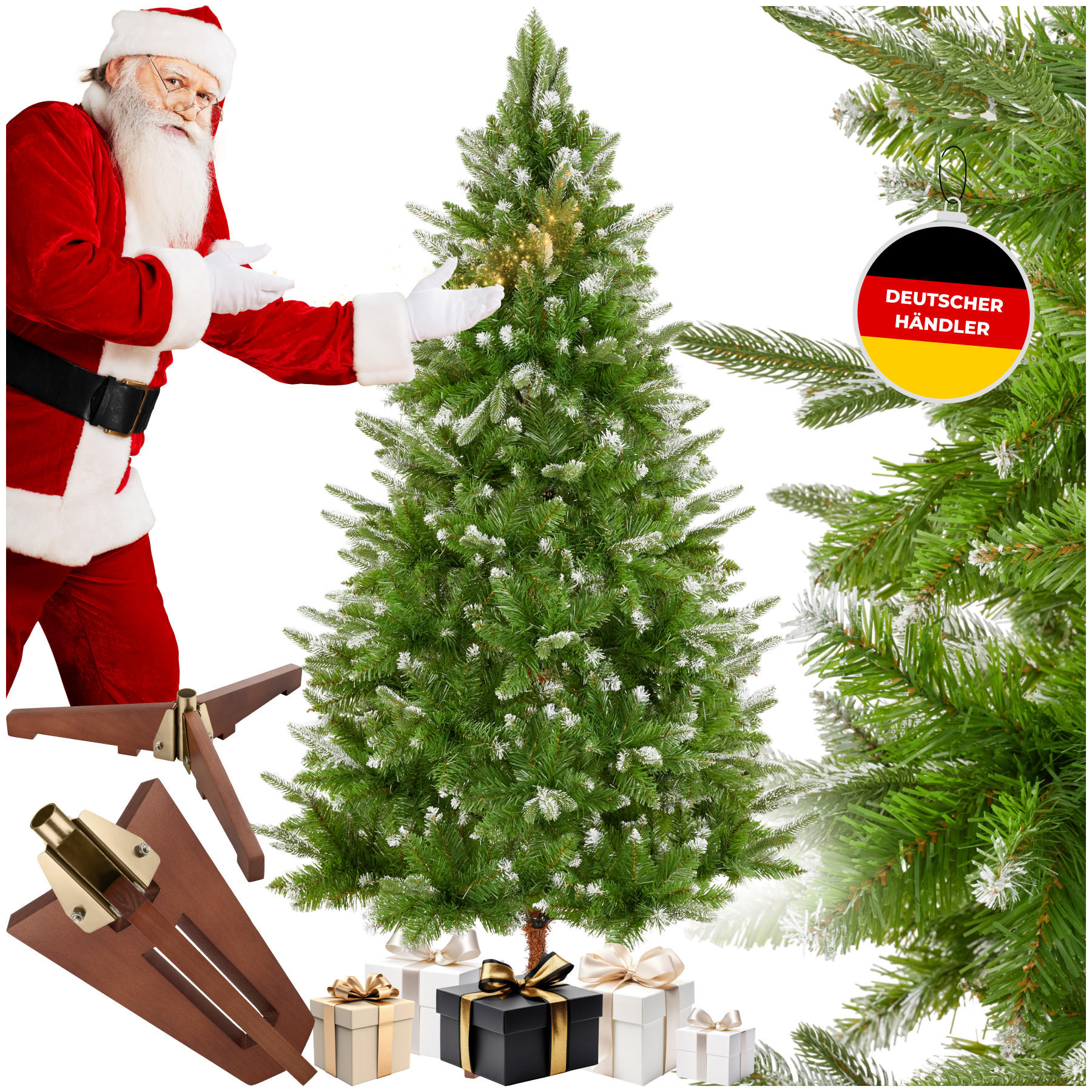 WEIHNACHTSBAUM Blitzen ,klappbarer Baumständer aus Holz, 110 x 180 cm,grün - Grün, Kunststoff (180cm) - tectake