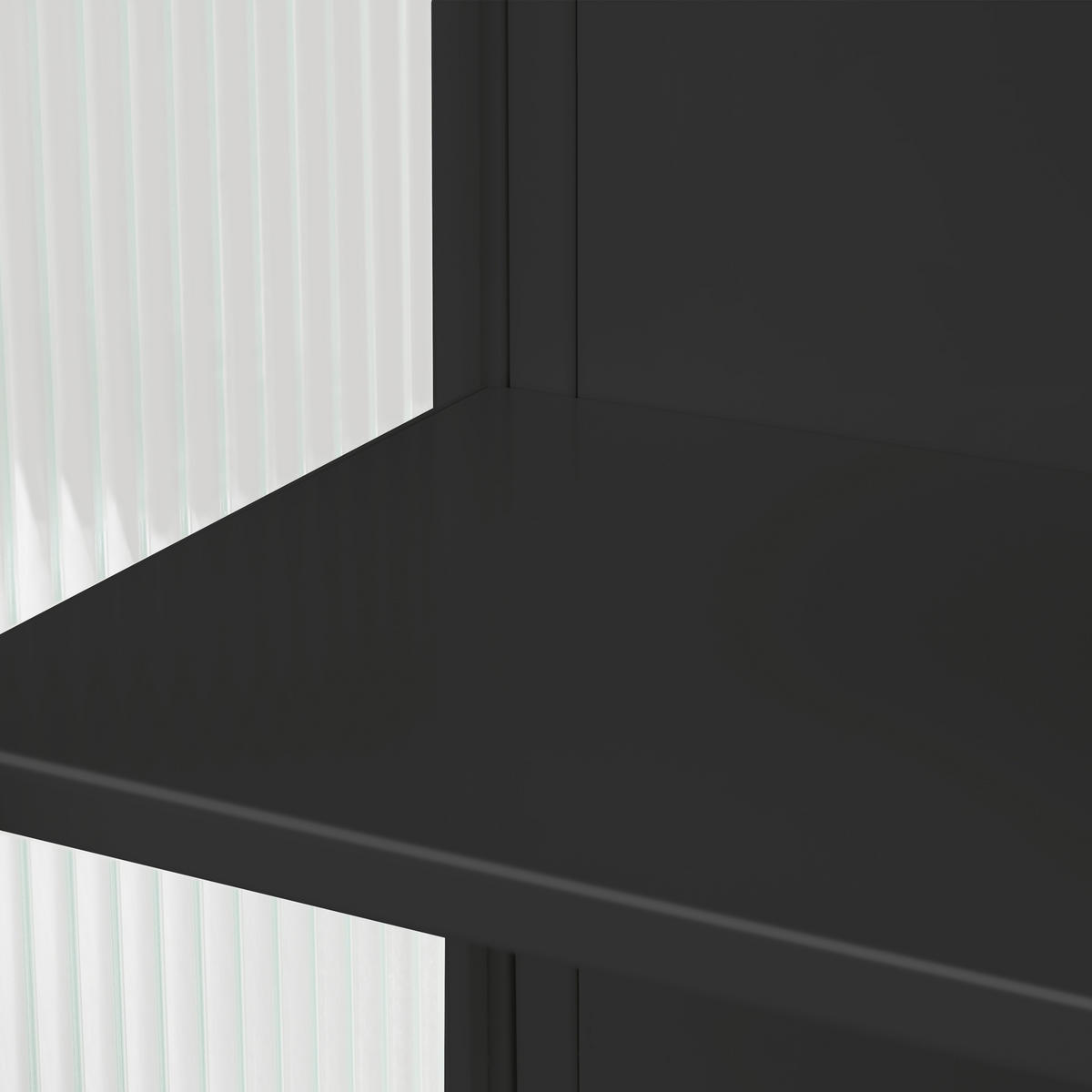 KÜCHENOBERSCHRANK 60x23x78 cm Schwarz aus Glas & Metall mit geriffeltem Glas & offenen Ablagen - Schwarz, Glas (60/78/23cm) - Modfu