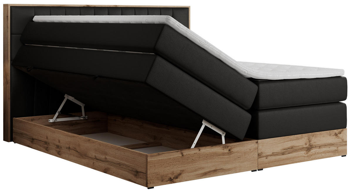 BOXSPRINGBETT AMORE KING 180/200 Schwarz Kunstleder - H3 - Schwarz, Holz/Textil (180/200cm) - MKS