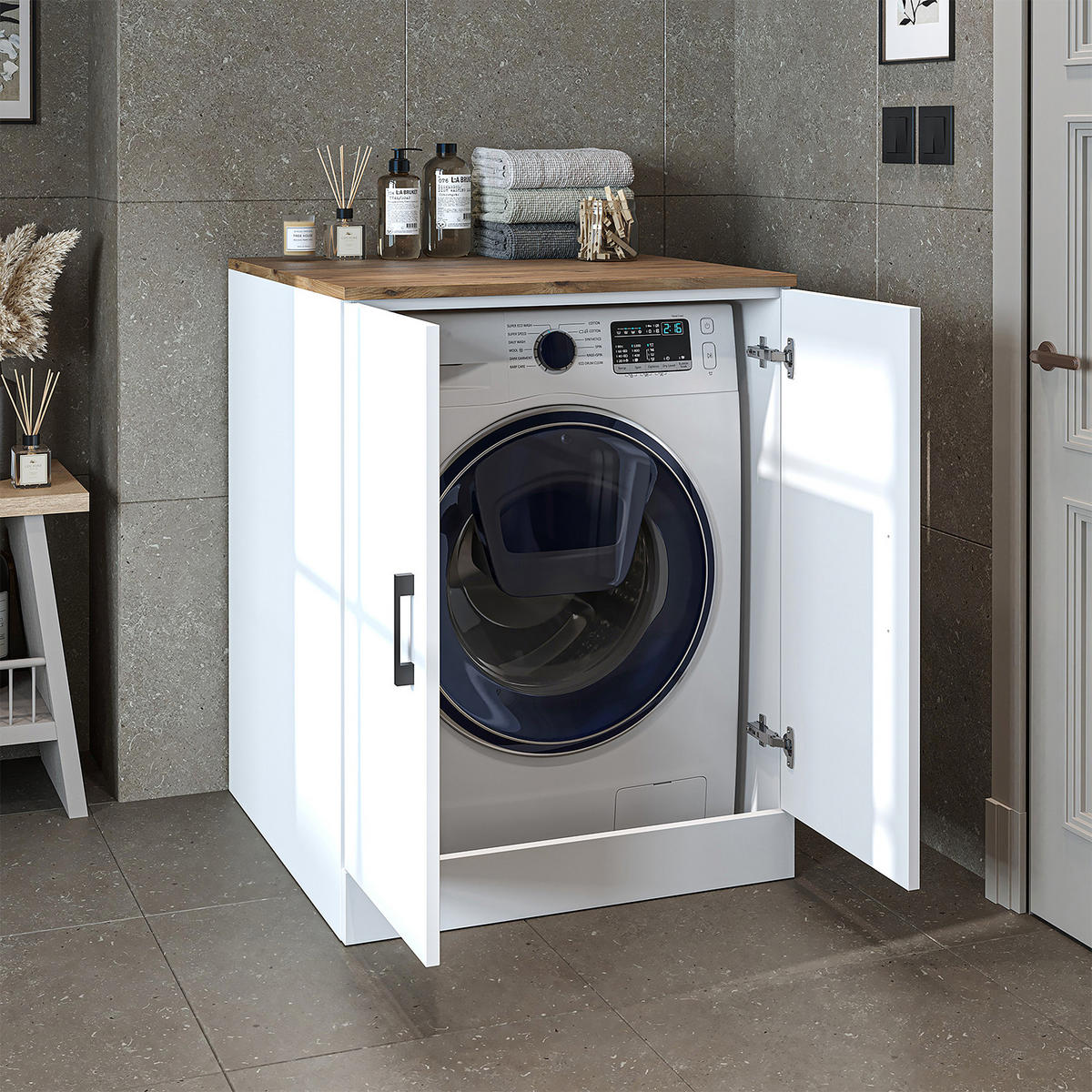WASCHMASCHINENSCHRANK Atlantic II 70cm Breit, 90cm Hoch - Eiche Bianco, Holzwerkstoff (70/90/69cm)