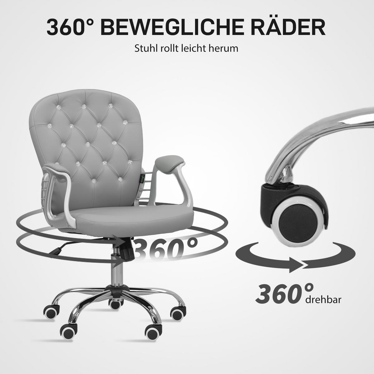 BÜROSTUHL, Ergonomisch Schreibtischstuhl mit Armlehne, Gepolsterter Rückenlehne - Hellgrau, Kunststoff (60.5/103/59.5cm) - Vinsetto