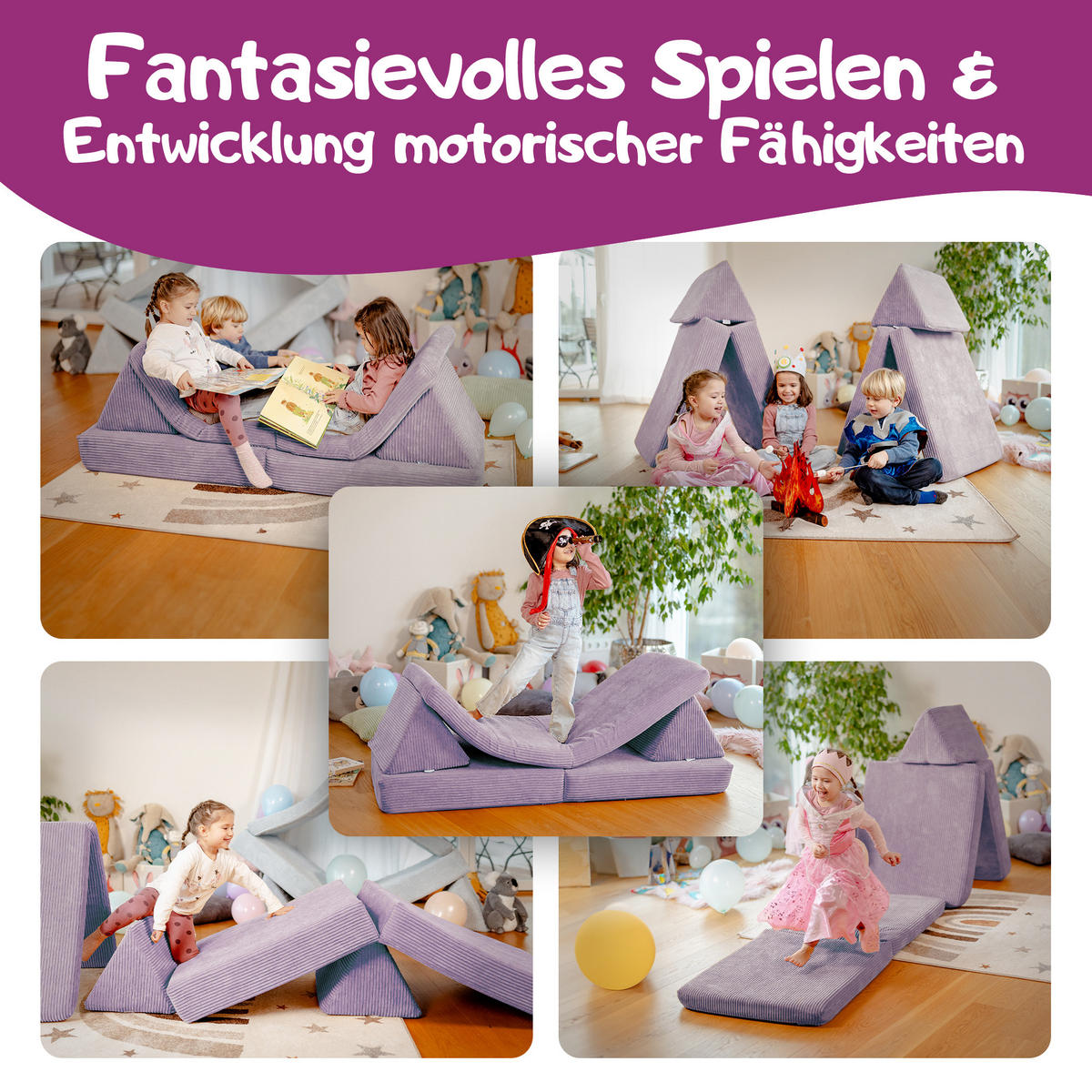 KINDERSOFA Spielparadies - Lila, Textil (66/52/150cm) - Linodino