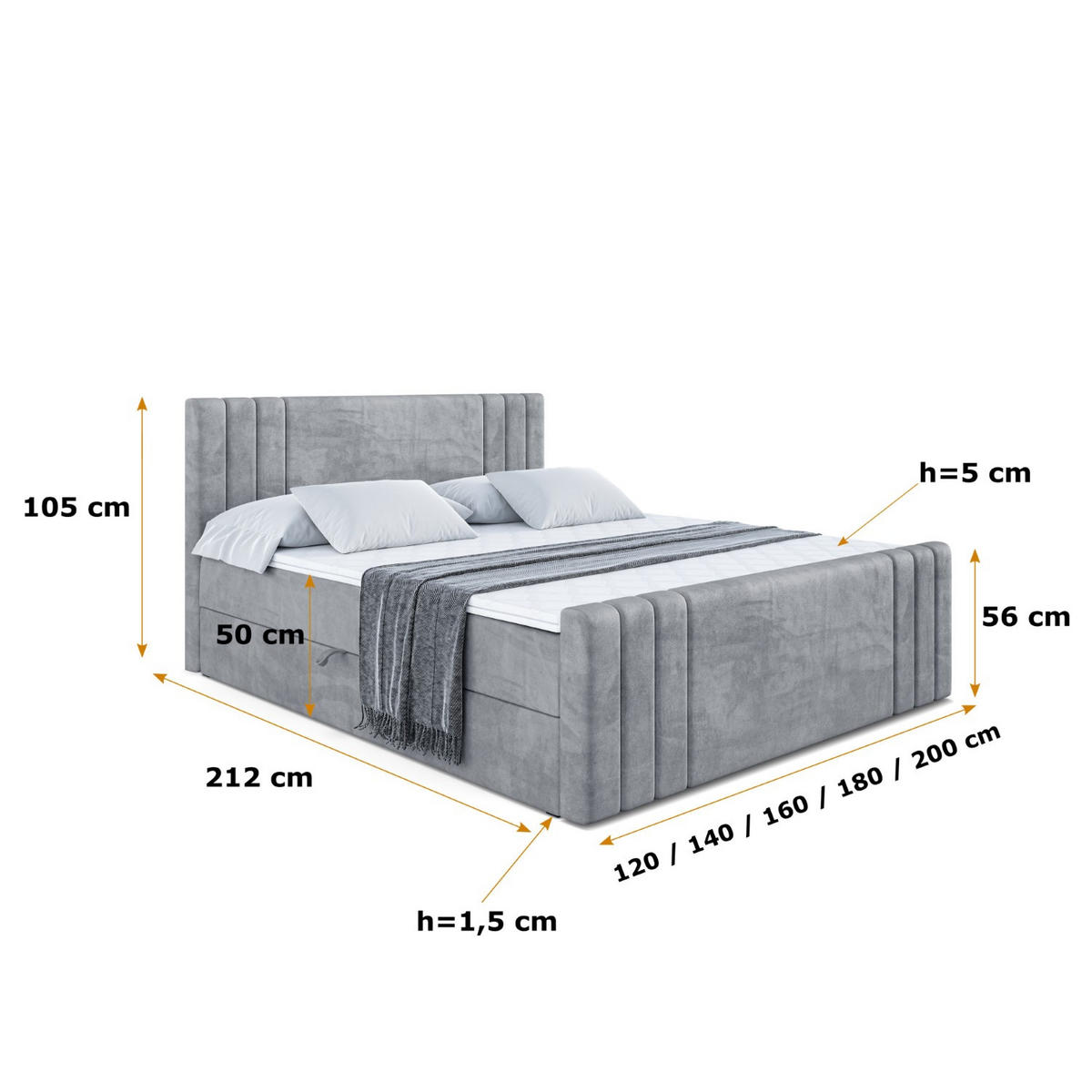 BOXBETT CELESTIA-Z - 140x200 cm - H4 - Grau - Grau, Holzwerkstoff (140/200cm) - ALTDECOR