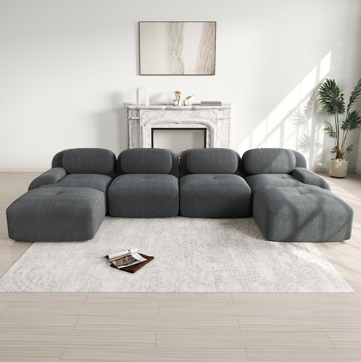 ECKSOFA modular rahmenlos Cordstoff Grey 4-tlg. - Grau, Kunststoff (178/75/388.1cm) - Meubliv