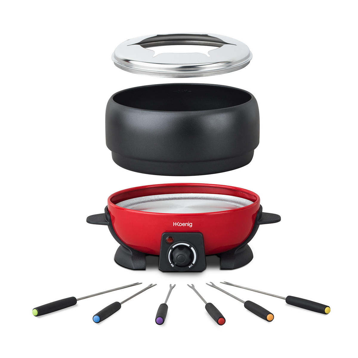 FONDUE-SET ALP1800 Rot, für 6 Personen - Schwarz, Metall (25/15.5/21.5cm) - HKoenig
