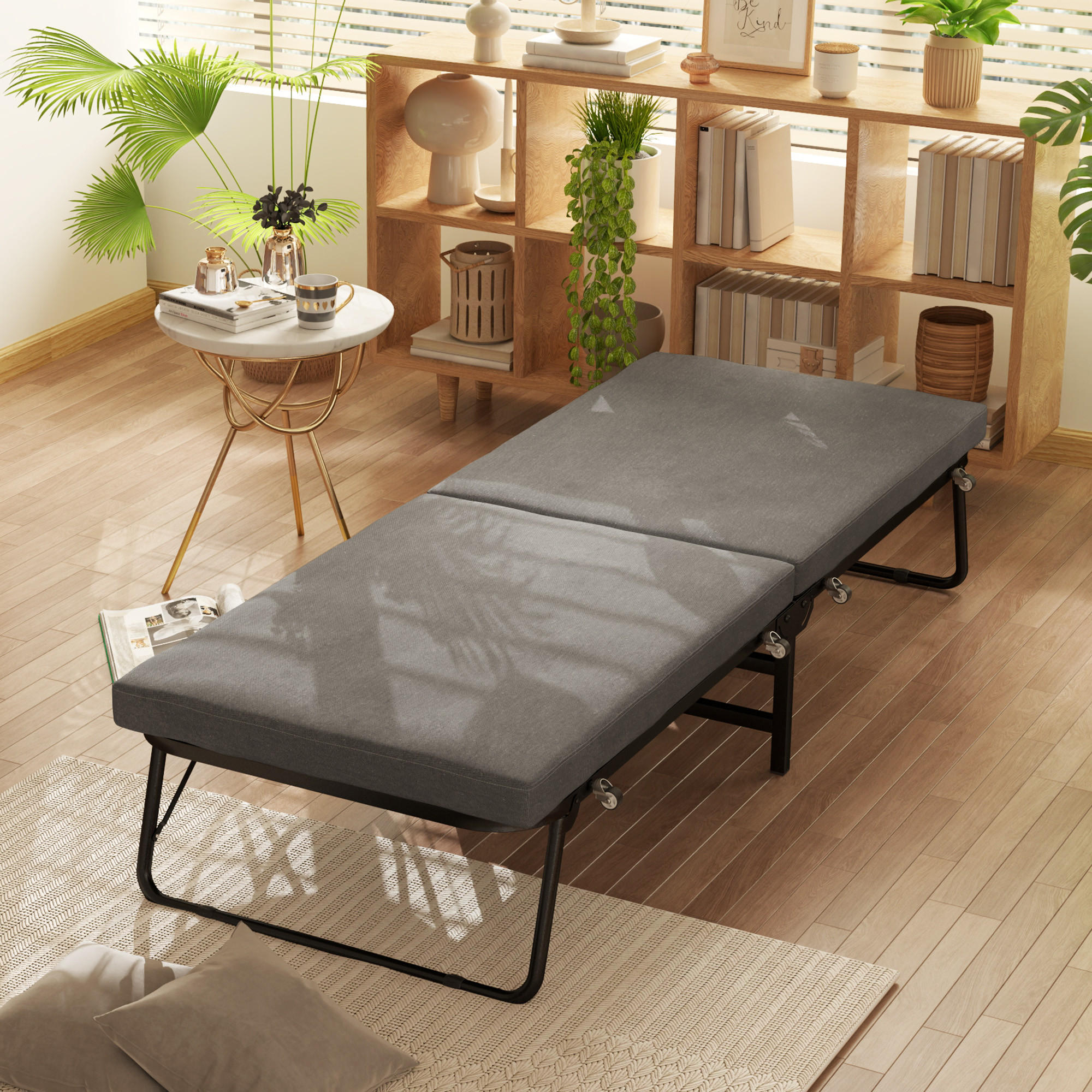 KLAPPBETT 70 x 190 cm , Dunkelgrau - Dunkelgrau, Textil - HOMCOM