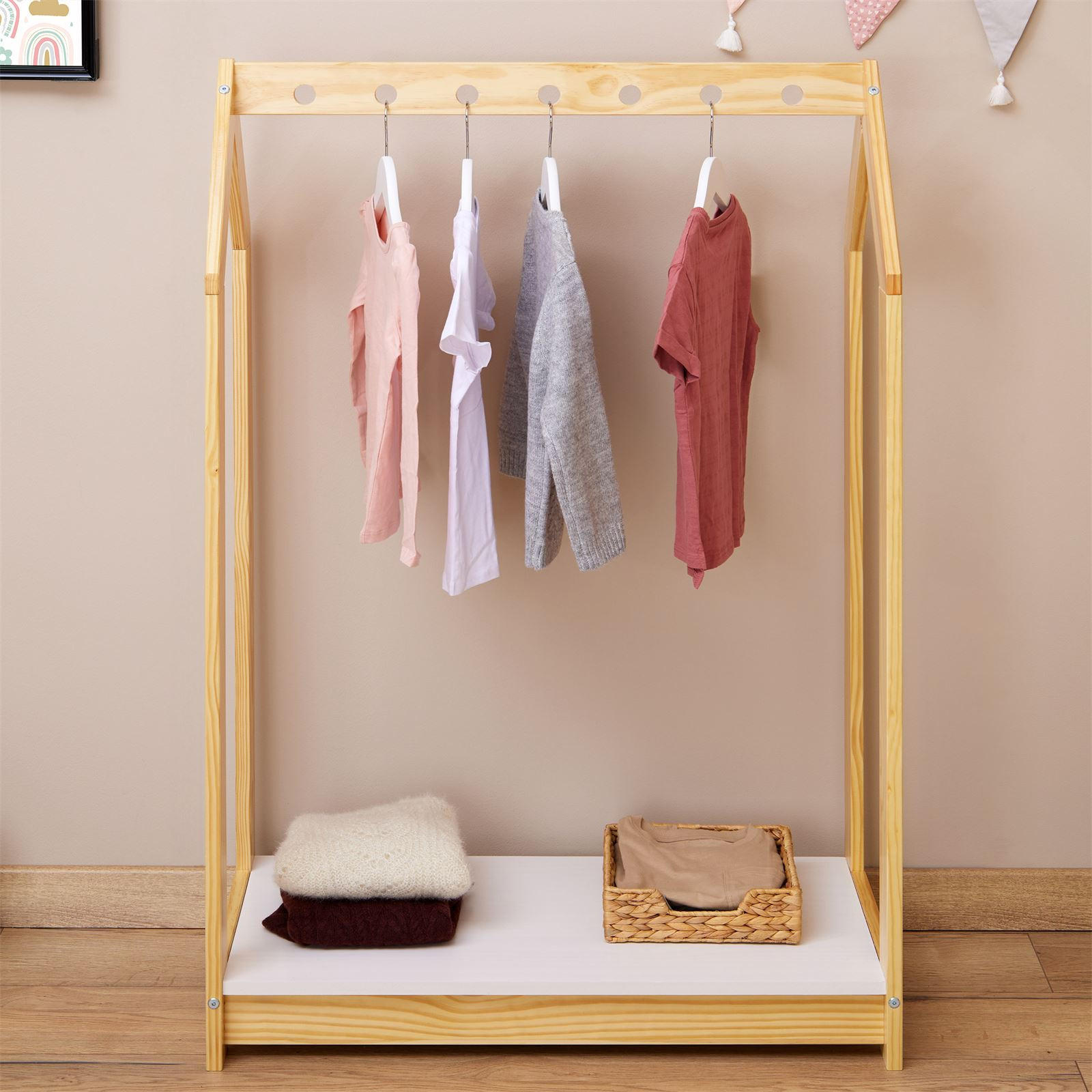 KINDERKLEIDERSTÄNDER SALLY - Naturfarben/Weiß, Holz (78/118/42cm) - IDIMEX
