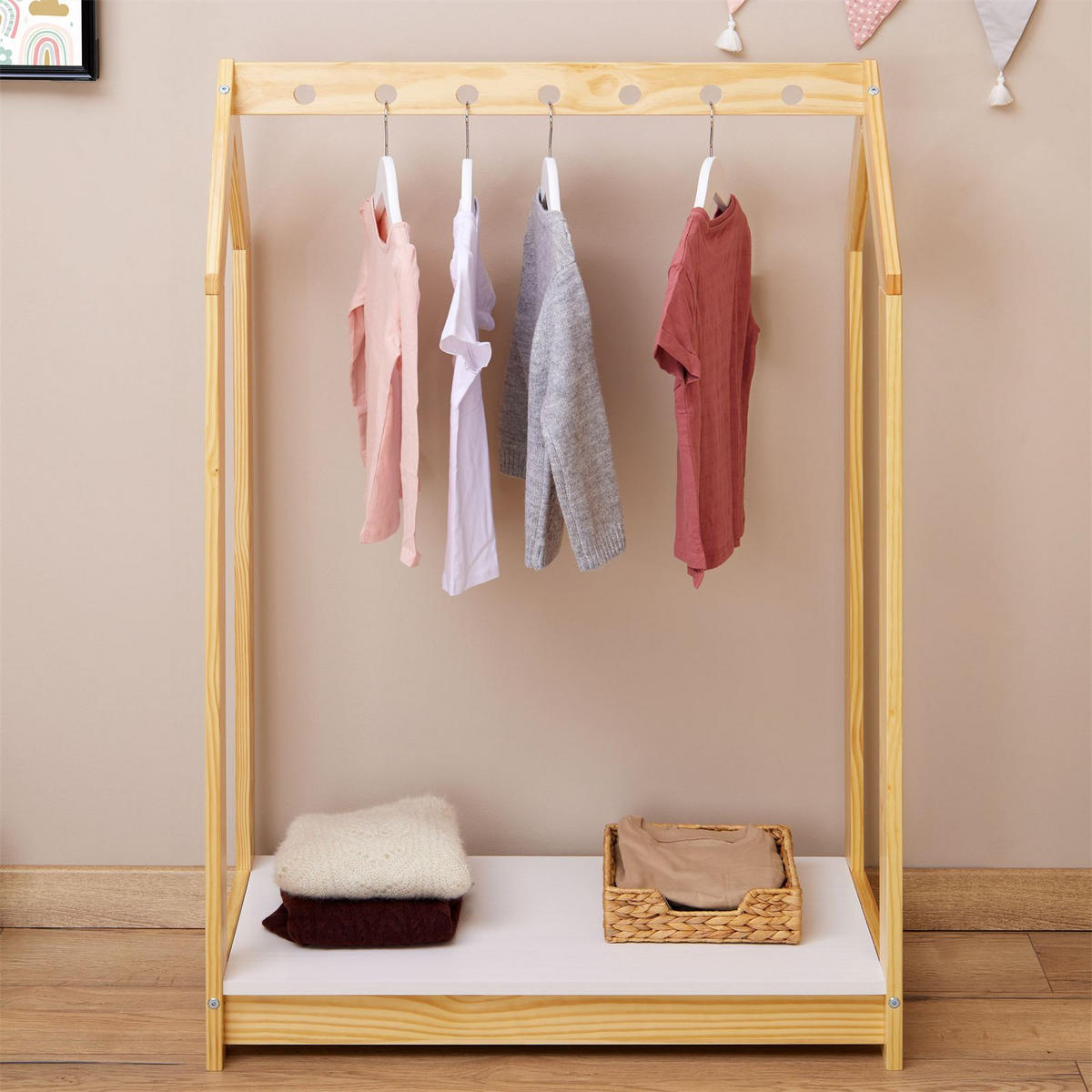 KINDERKLEIDERSTÄNDER SALLY - Naturfarben/Weiß, Holz (78/118/42cm) - IDIMEX