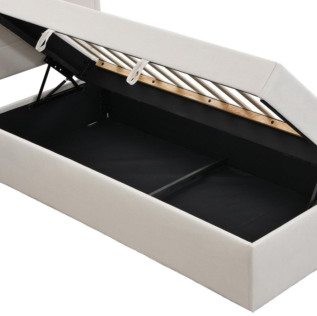 POLSTERBETT aus Leinen und MDF 90x200 cm Beige mit Lattenrost und Stauraum - Beige, Holzwerkstoff (90/200cm) - IVMEU