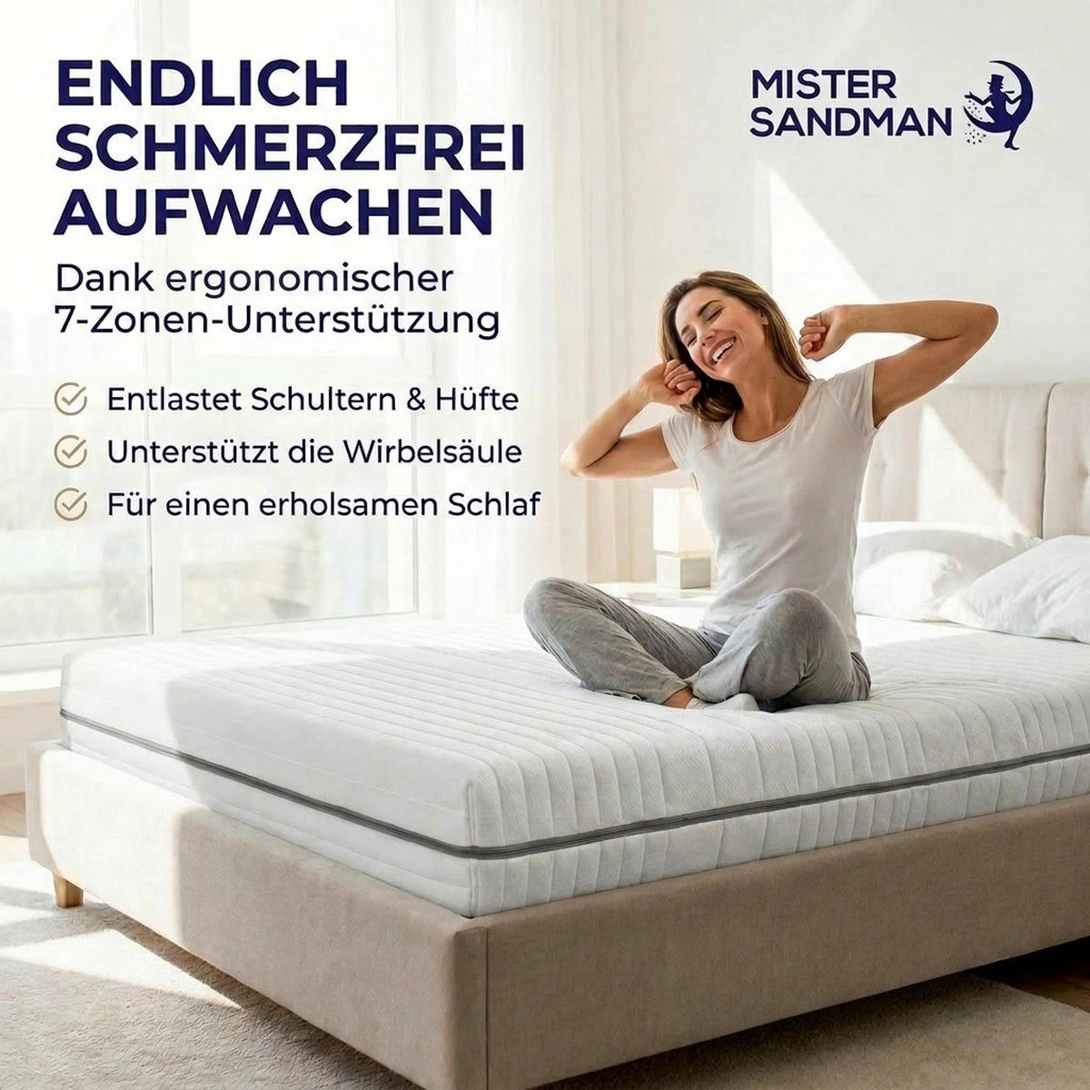 KALTSCHAUMMATRATZE 140x200 cm – 25 cm Komforthöhe – 7 Zonen – H2 H3 – ergonomisch - Weiß, Textil (140/200cm) - Mister Sandman