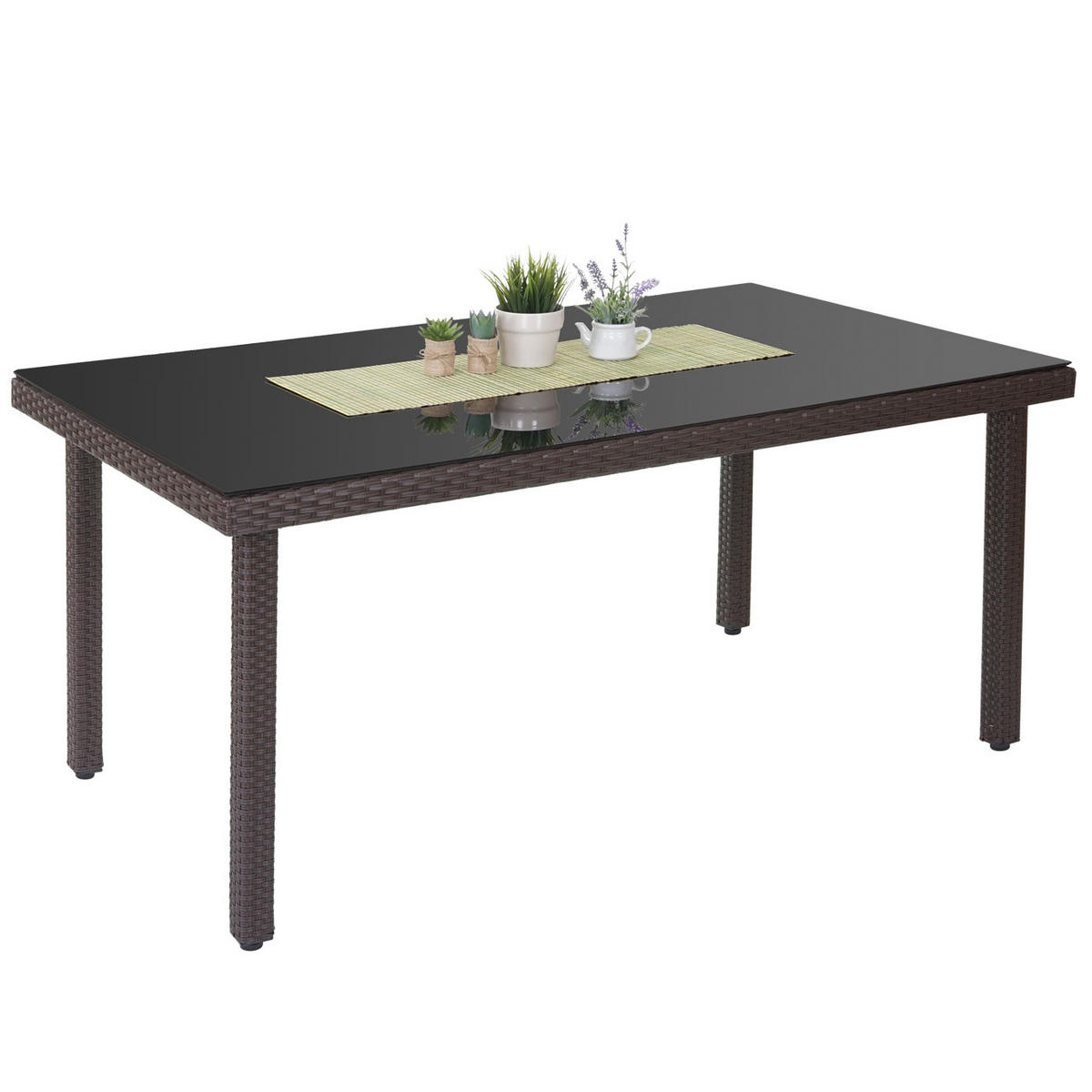 POLY-RATTAN-GARTENTISCH rechteck Braun - Braun, Kunststoff (90/160/74cm) - MCW