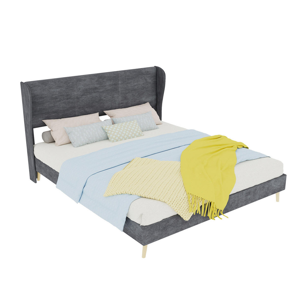 POLSTERBETT 160/200 cm mit gepolstertem Kopfteil und Matratze, Grau - Grau, Textil (160/200cm) - Redom