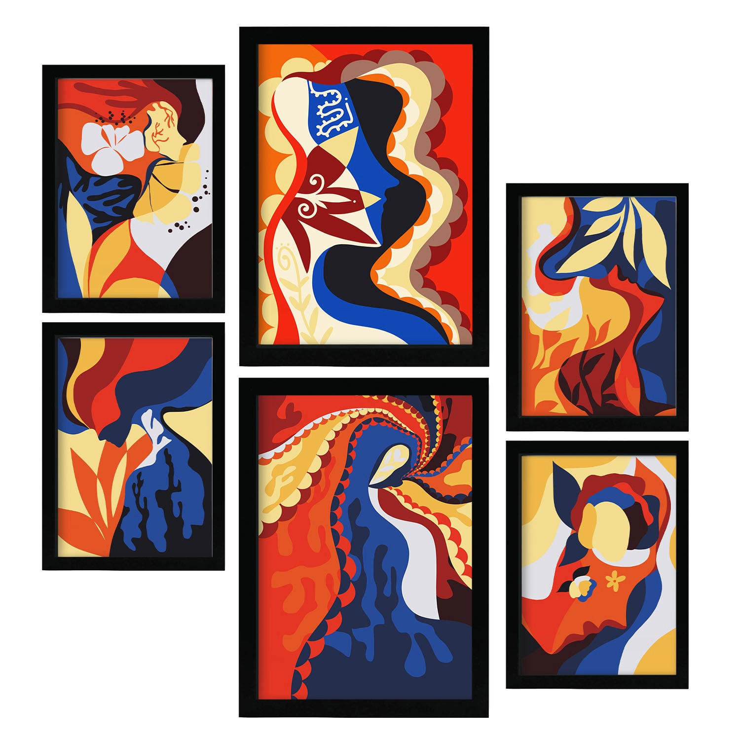 POSTER Set Mit 6 Rococo Arts 2 In Weibliche Zusammenfassung Ästhetische Dekorative Gemälde Für Ihr Wohnzimmer Zuhause A3 & A4 Schwarzer Rahmen - Schwarz, Papier (29/3cm) - Nacnic
