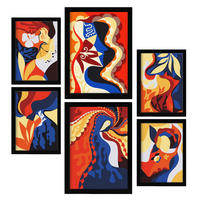 POSTER Set Mit 6 Rococo Arts 2 In Weibliche Zusammenfassung Ästhetische Dekorative Gemälde Für Ihr Wohnzimmer Zuhause A3 & A4 Schwarzer Rahmen - Schwarz, Papier (29/3cm) - Nacnic