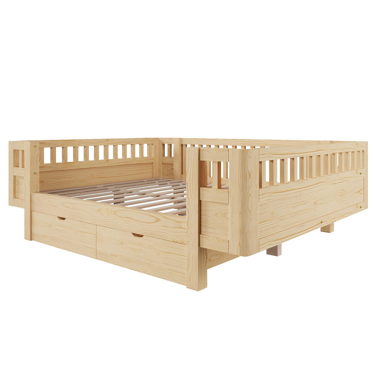 KINDERBETT 140x200 cm in Holzfarbe mit Schutzgitter und 2 Schubladen - Eichefarben, Holz (140/200cm) - IVMEU