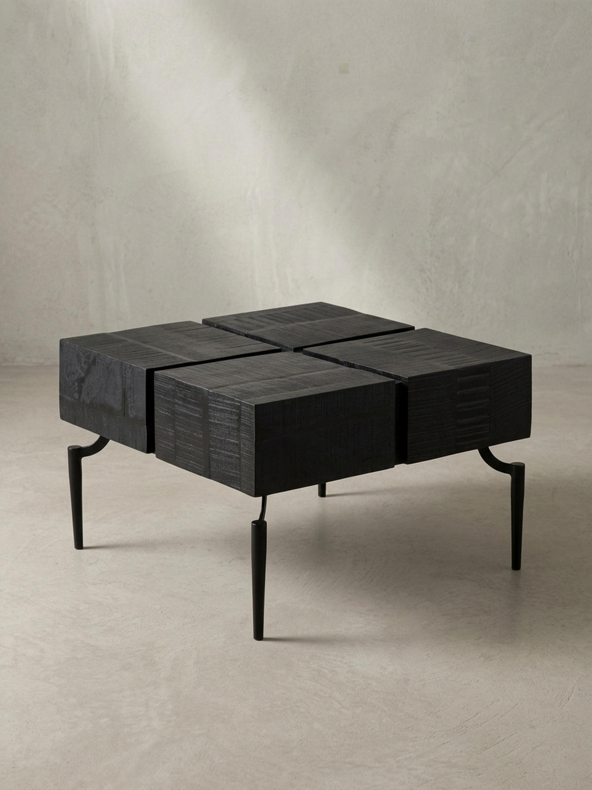 COUCHTISCH Massivholz Quadratisch Metallgestell Würfel-Form Modern, Schwarz 60x60x40 cm - Schwarz, Holz/Metall (60/60/40cm) - KADIMA DESIGN