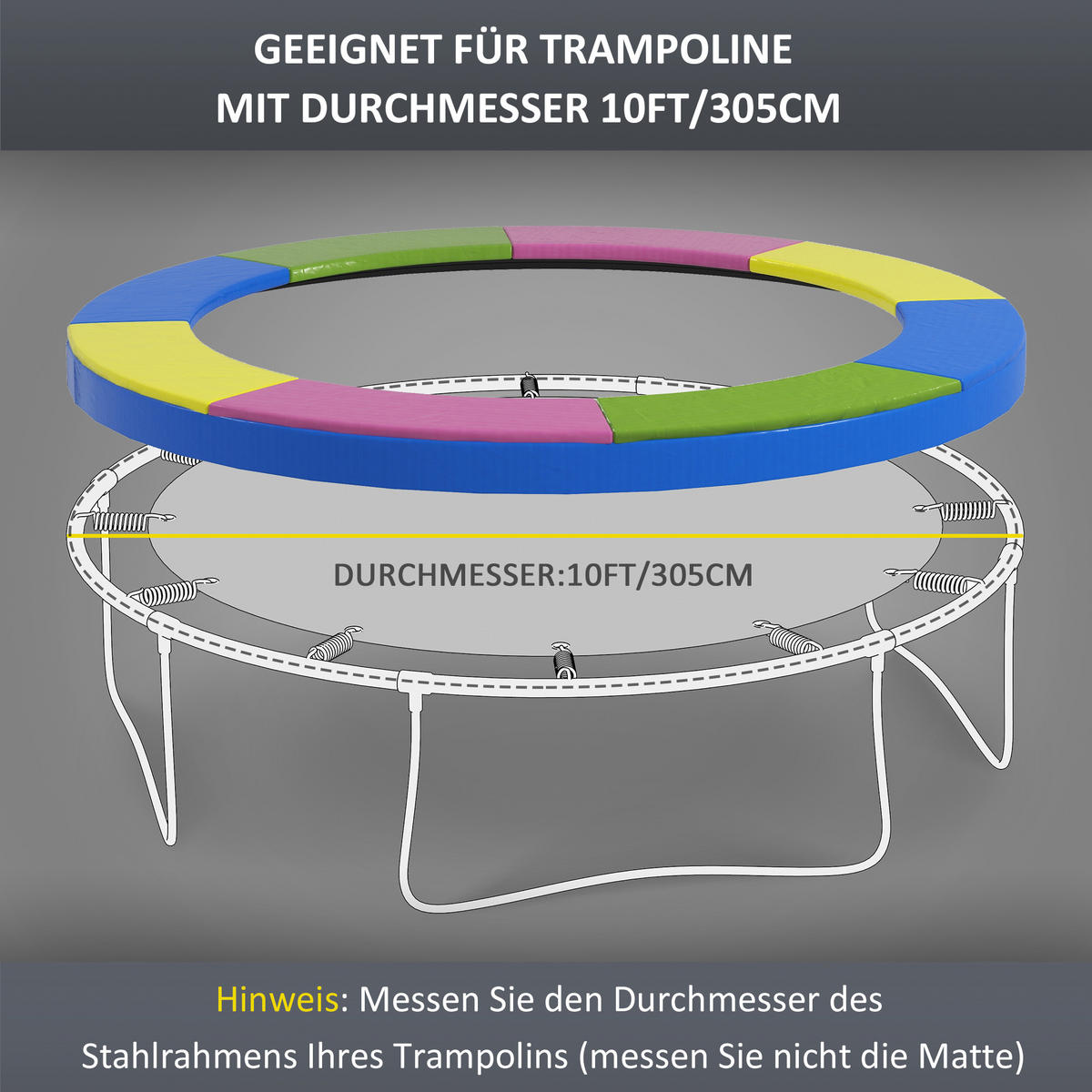 TRAMPOLIN Randabdeckung Ø305 cm Trampolin Randschutz mit UV Schutz Bunt - Multicolor, Kunststoff (305/305cm) - SPORTNOW