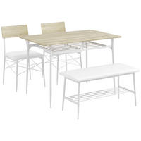 ESSGRUPPE 4er-Set, Esstisch mit Bank und 2 Stühlen, Küchentisch-Set mit Ablage - Eichefarben/Weiß, Kunststoff/Metall (70/75/110cm) - HOMCOM