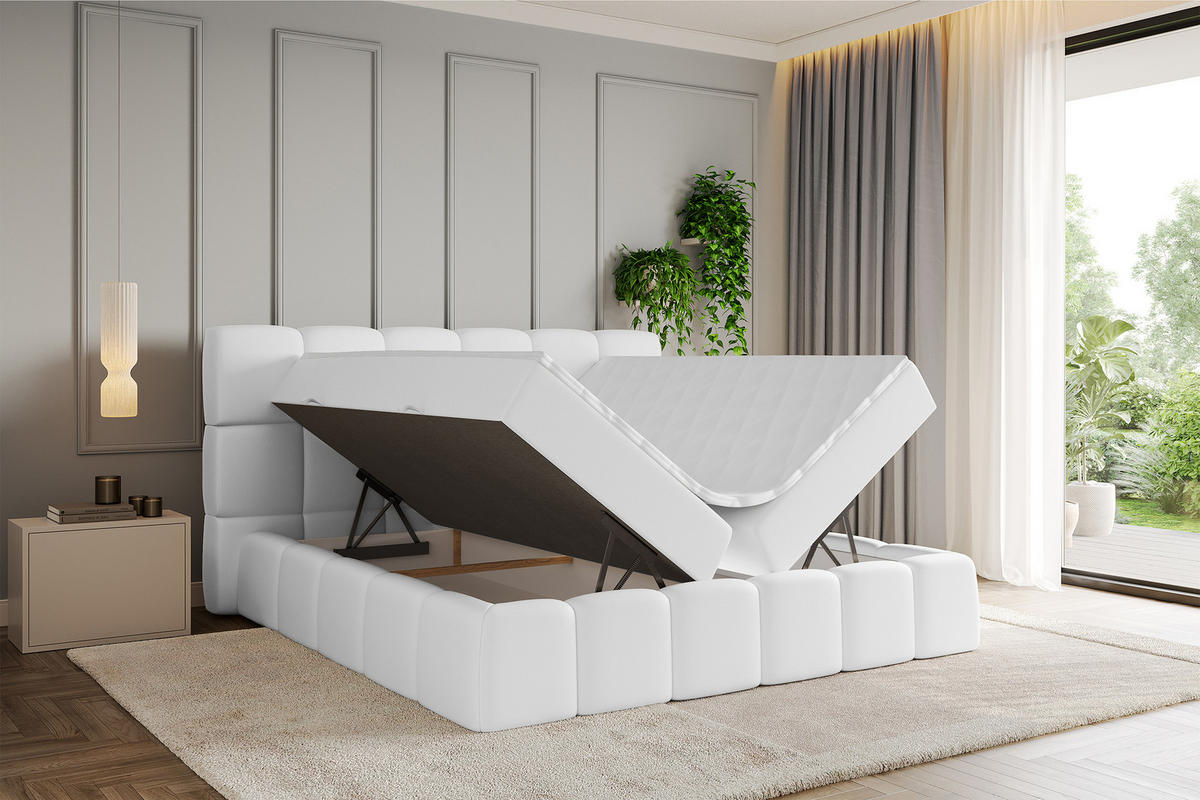 BOXBETT - AURI-H4 - 180x200 Weiß Kunstleder - Weiß, Holzwerkstoff (180/200cm) - ALTDECOR