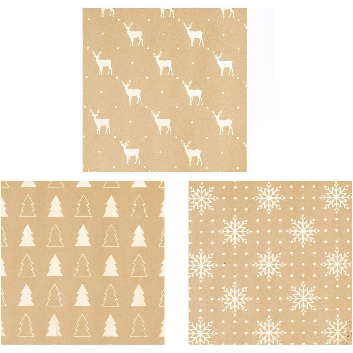 GESCHENKPAPIER 6 Blatt Rolle Kraftpapier Goldfolie Weihnachtsbaum Rentier 44,5 x 76 cm - Multicolor, Papier (44.5/0.1/76cm)