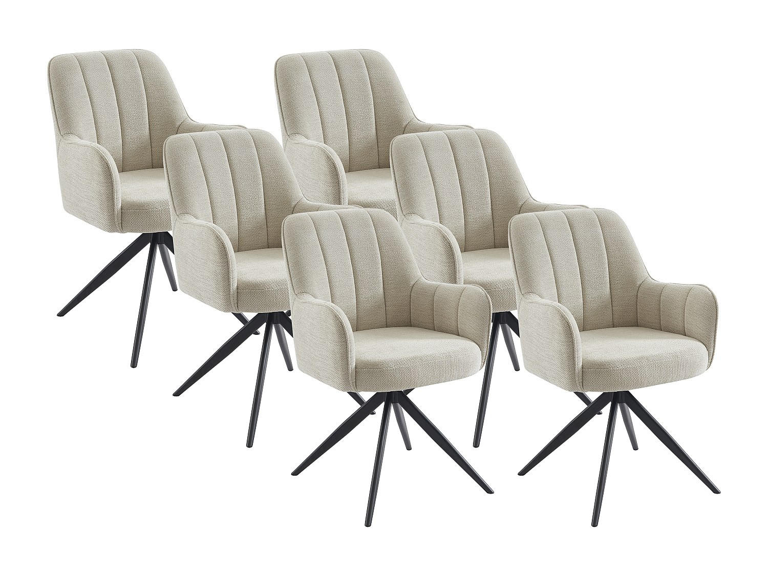 DREHSTUHL mit Armlehnen 6er-Set - Stoff & schwarzes Metall - Cremefarben - LEJINA - Creme, Textil (58.5/86/64.5cm) - Pascal Morabito