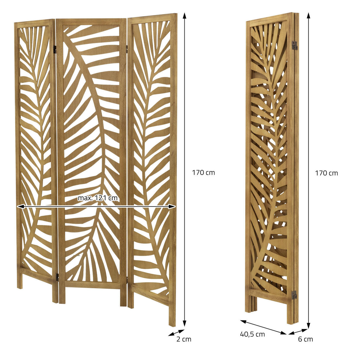 PARAVENT 3 teilig Fukuoka 170x121 cm Natur aus Holz - Beige, Holz (121/170/2cm) - ML-DESIGN