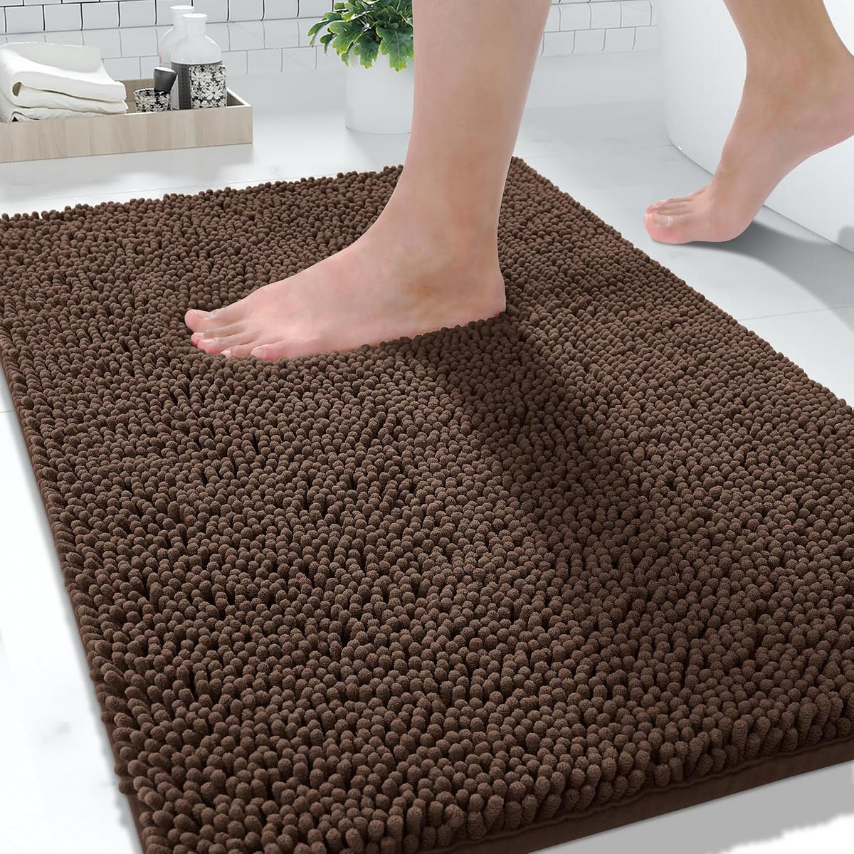 DUSCHMATTE – 40 x 60 cm – Braun – Chenille-Material - Dunkelbraun, Textil (30/25cm)