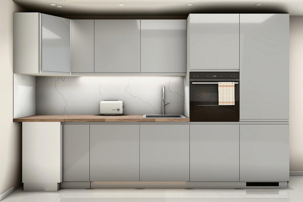 L-KÜCHE Velmora Grau Hochglanz & Weiß – 330 × 210 cm – KÜ-VELM-013 - Grau, Holzwerkstoff (330/212/210cm) - ROYAL24_MARKT