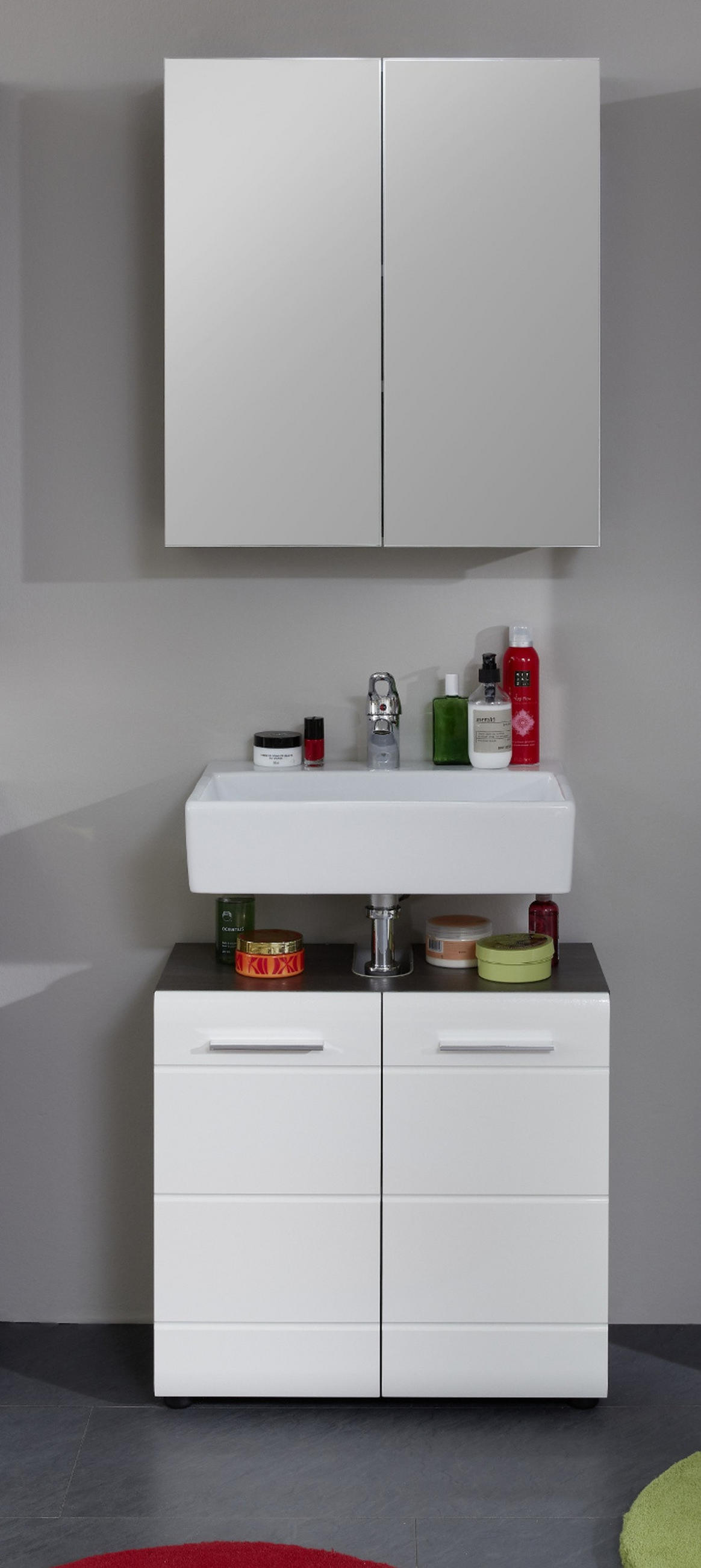 SPIEGELSCHRANK grau Rauchsilber, Badschrank 2-türig 60 x 67 cm - Grau, Glas/Holzwerkstoff (60/67/18cm) - Top.Furn