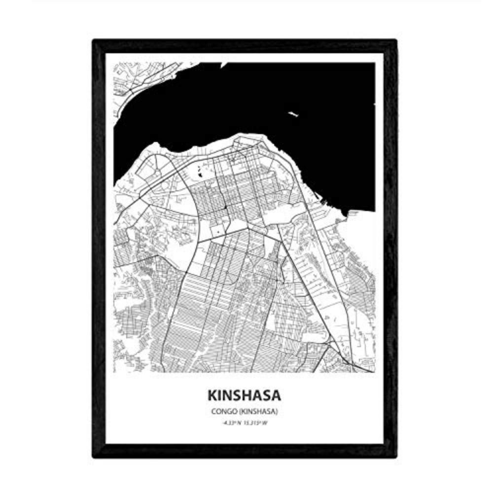 POSTER Karte Von Kinshasa - Kongo A4 Rahmenlos - Klar, Papier (29.7/5/21cm) - Nacnic