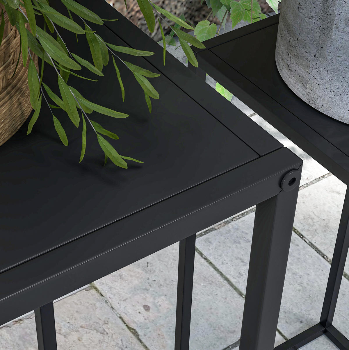 BLUMENTREPPE aus Stahl 25x25x58,5/31x31x65 cm in Schwarz platzsparend - Schwarz, Metall (31/65/31cm) - Modfu