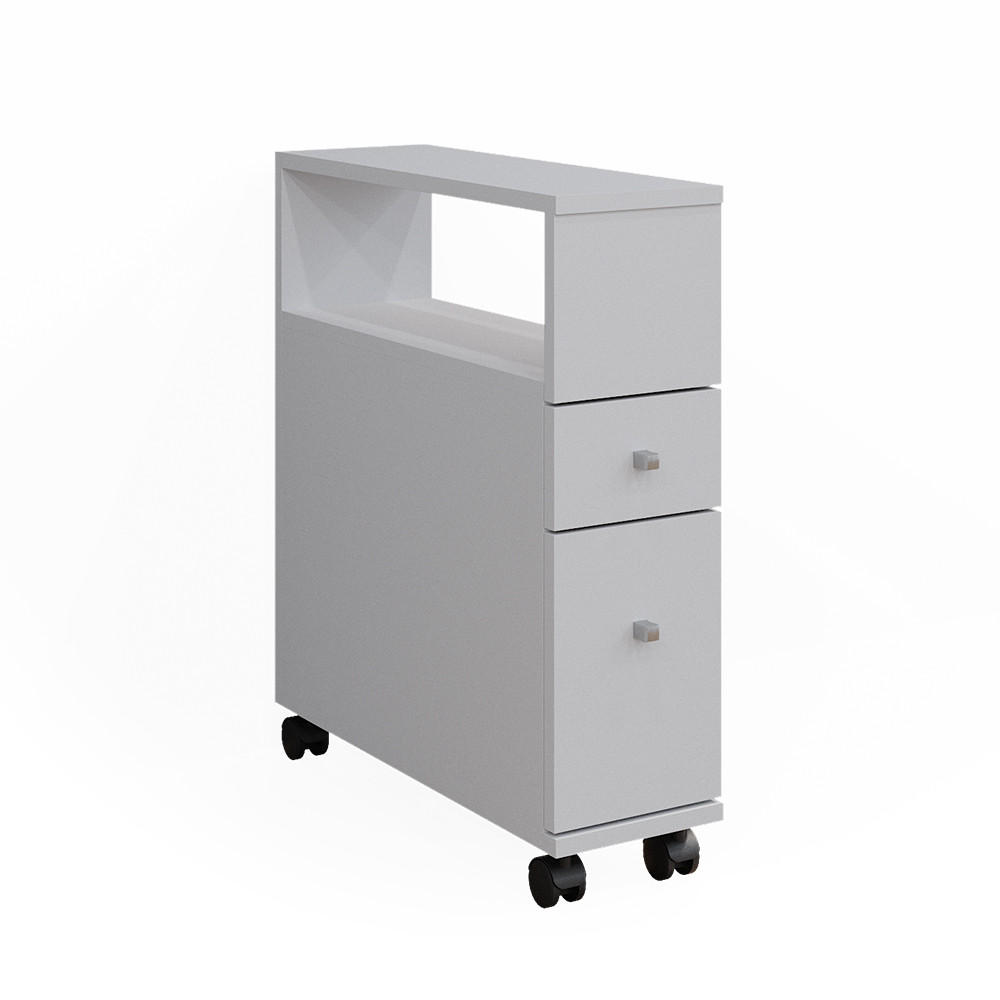 BADSCHRANK Fynn Weiß 17.6 x 61.6 cm mit 2 Schubladen - Weiß, Holzwerkstoff (17.6/61.6/52.8cm) - Vicco