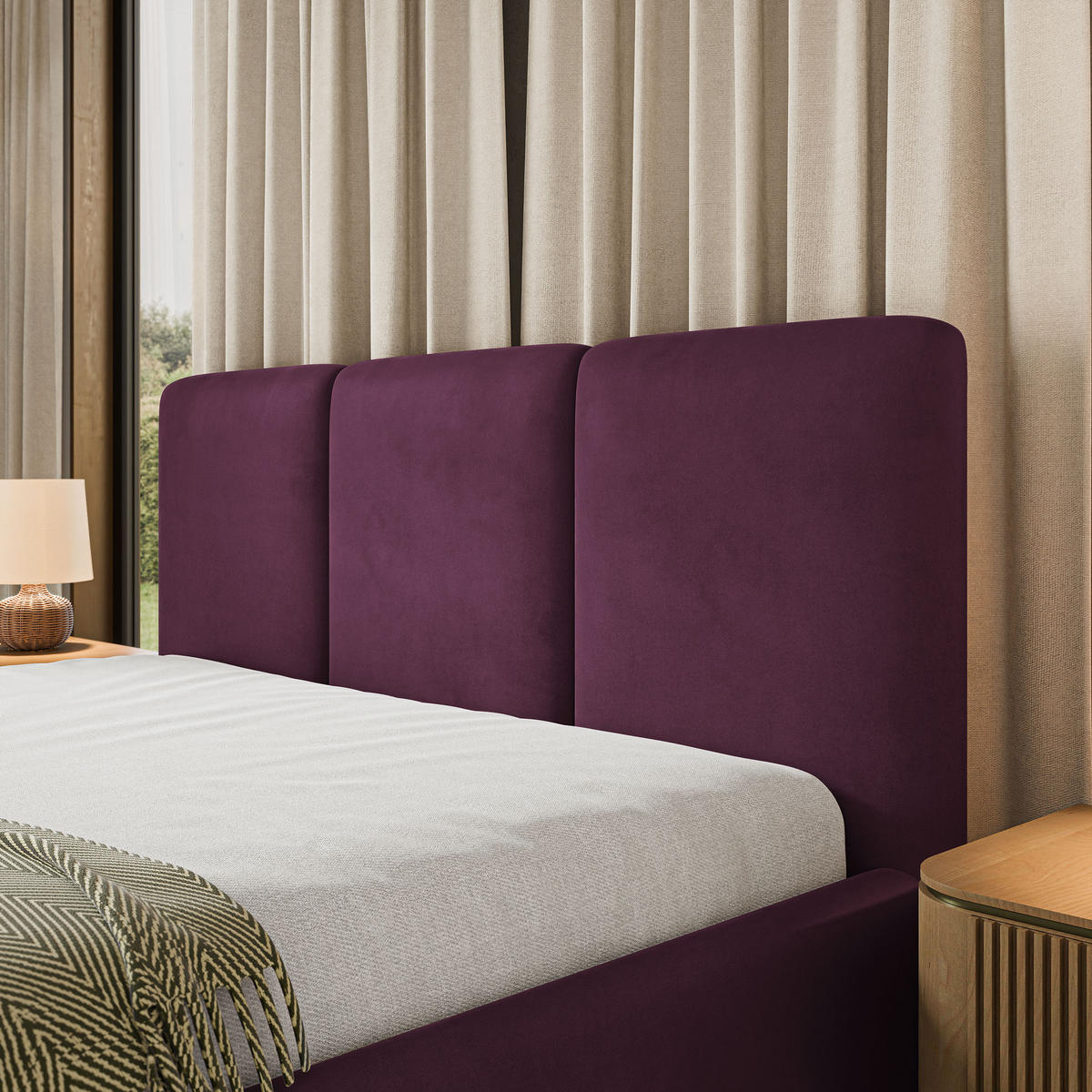 POLSTERBETT MORENA MGV 180x200 cm mit Bettkästen - Violett - Violett, Holz (180/200cm) - MASSENO