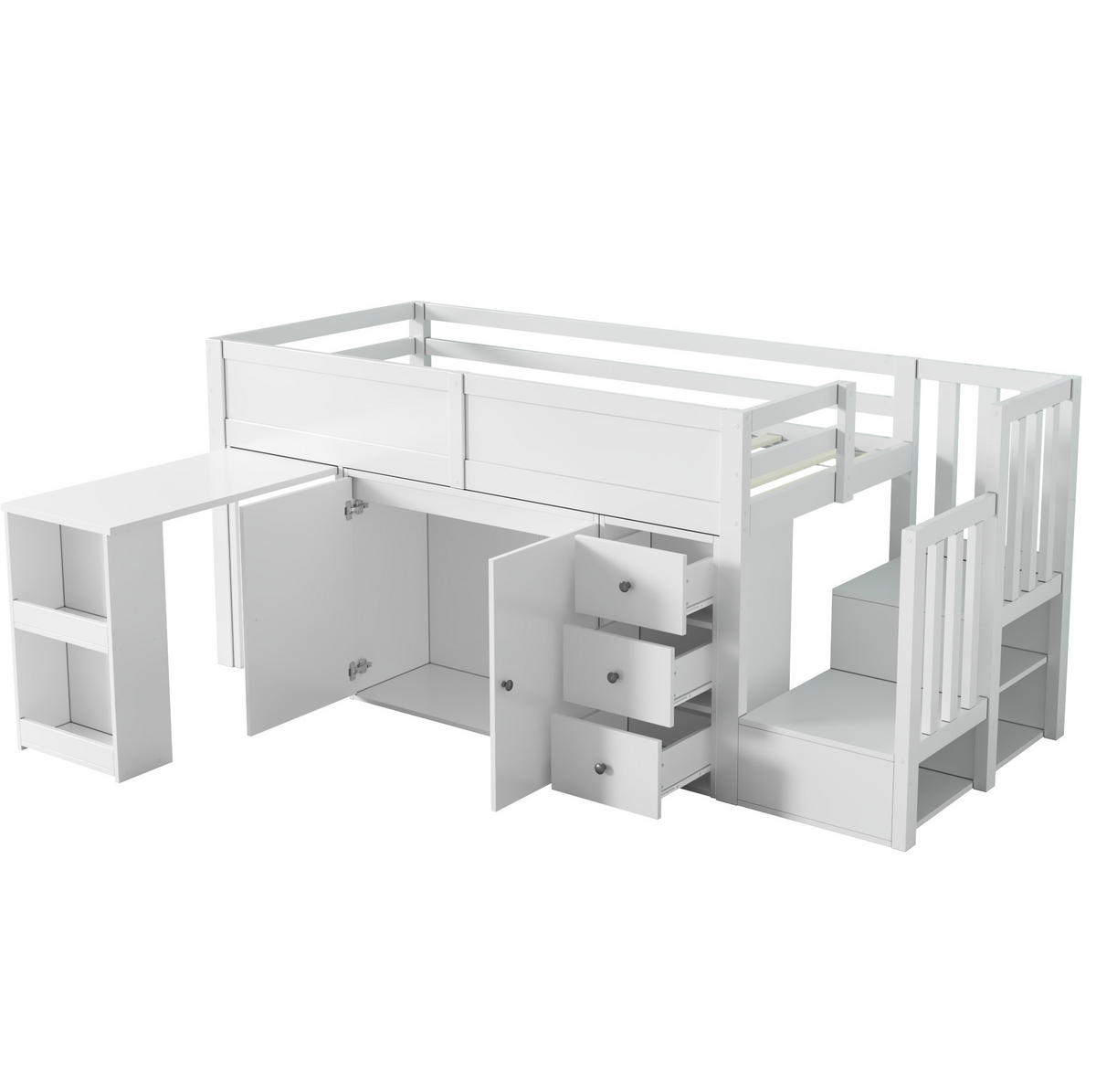 PATROVÁ postel 90/200 cm bílá z MDF s psacím stolem a úložným prostorem - bílá, kompozitní dřevo (90/200cm) - OKWISH