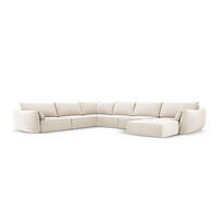 PANORAMASOFA links Kaelle aus Samt leichtes beige 8 Sitzplätze - Creme, Textil (284/85/384cm) - Micadoni