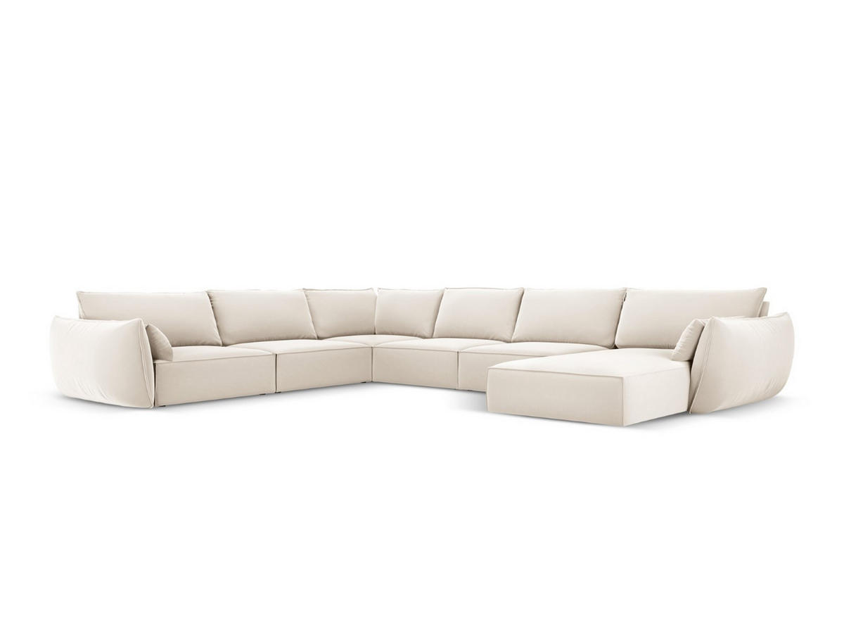 PANORAMASOFA links Kaelle aus Samt leichtes beige 8 Sitzplätze - Creme, Textil (284/85/384cm) - Micadoni