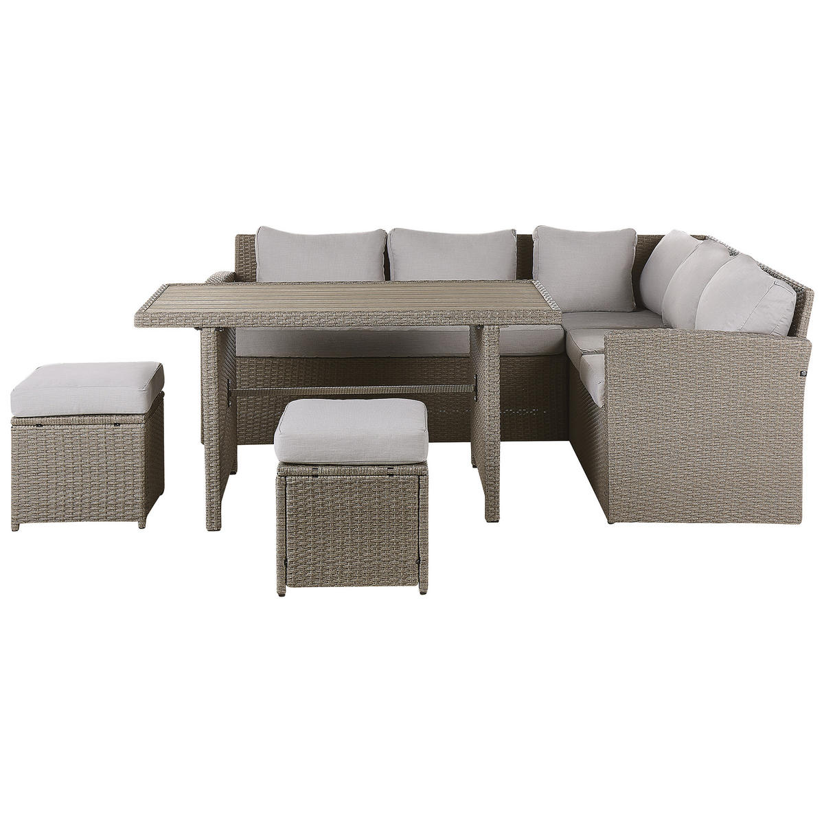 LOUNGE SET 5-Sitzer Rattan Auflagen hellgrau Bardi - Taupe, Kunststoff - Beliani