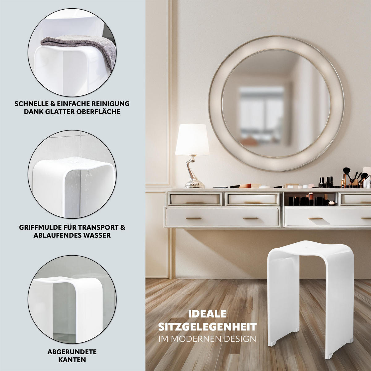 BADHOCKER, weiß, Kunststoff - Weiß Hochglanz, Kunststoff (32/48.5/27cm) - bremermann