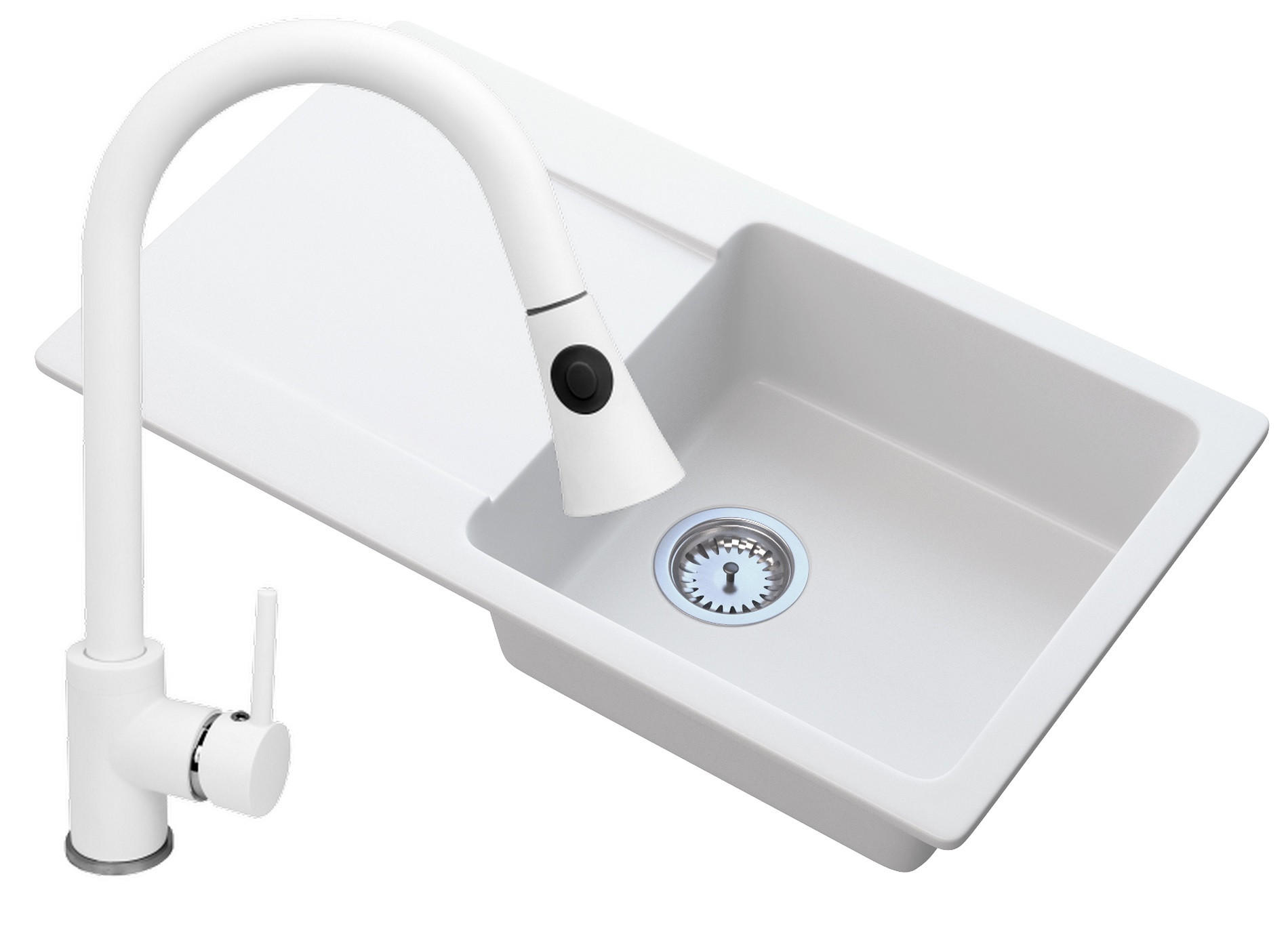 SPÜLBECKEN Trendy mit Batterie Siphon - Weiß, Kunststoff/Stein (76/44/16cm) - Granitan