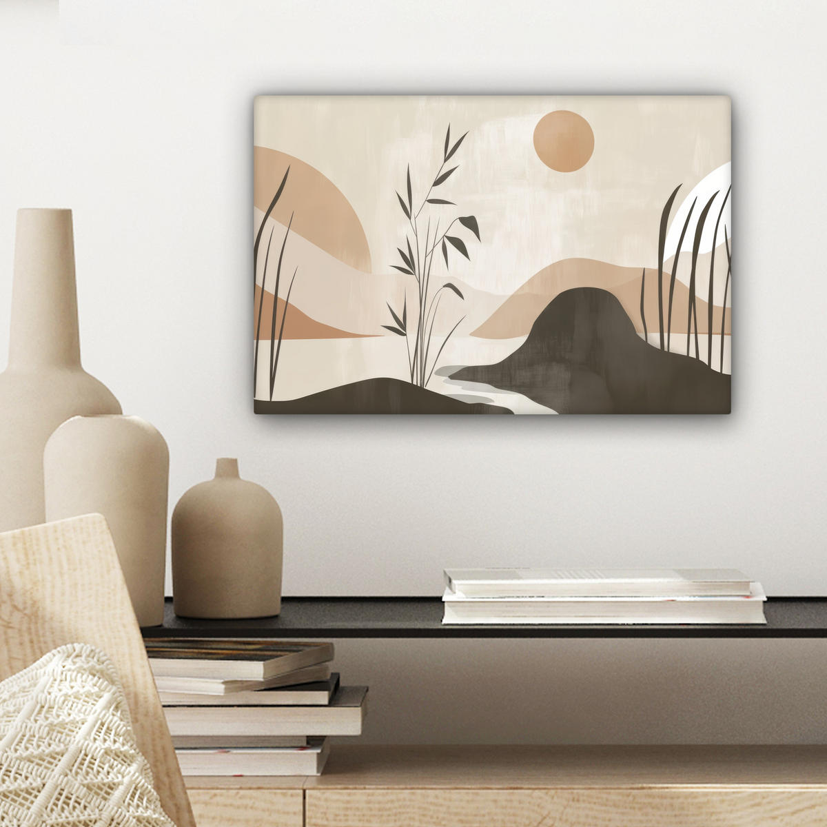 LEINWANDBILD Japandi - Landschaft - Beige 30x20 cm - Cognac, Textil (30/20cm) - MuchoWow