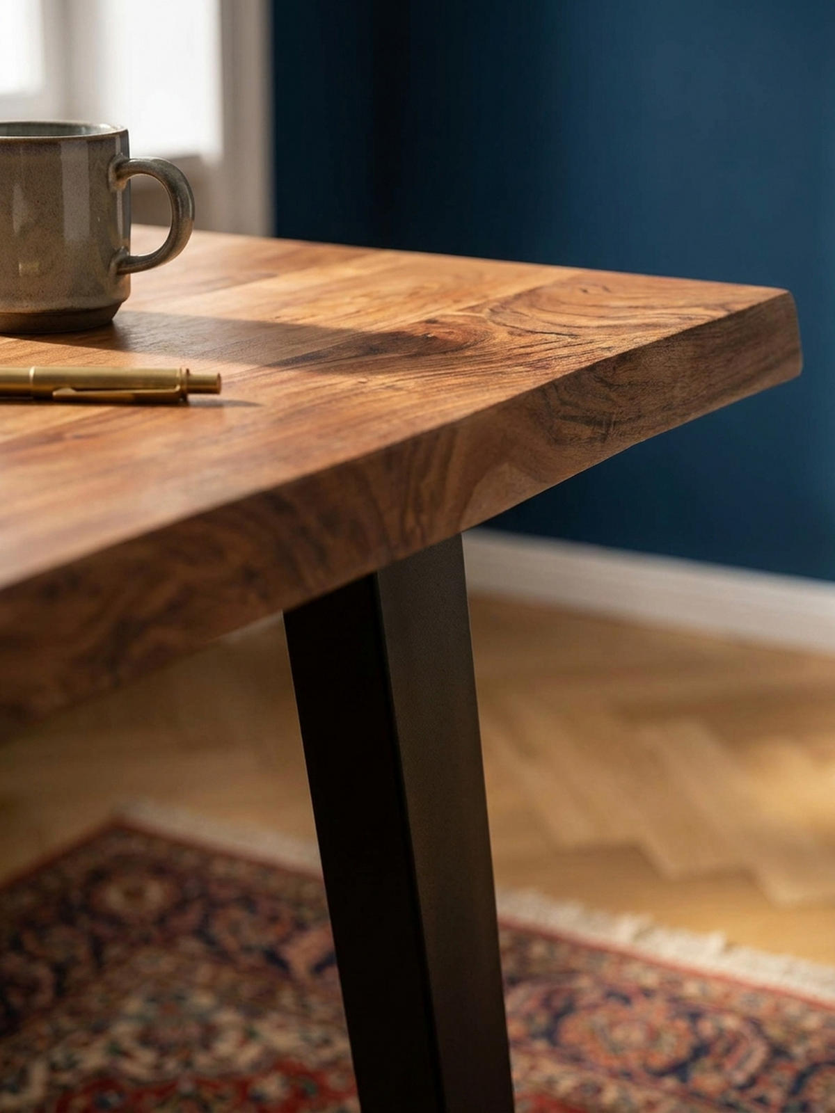 SCHREIBTISCH Massivholz Baumkante U-Gestell Handarbeit ATOLL, Goldbraun-Schwarz 120x60x76 cm - Schwarz/Braun, Holz/Metall (120/60/76cm) - KADIMA DESIGN