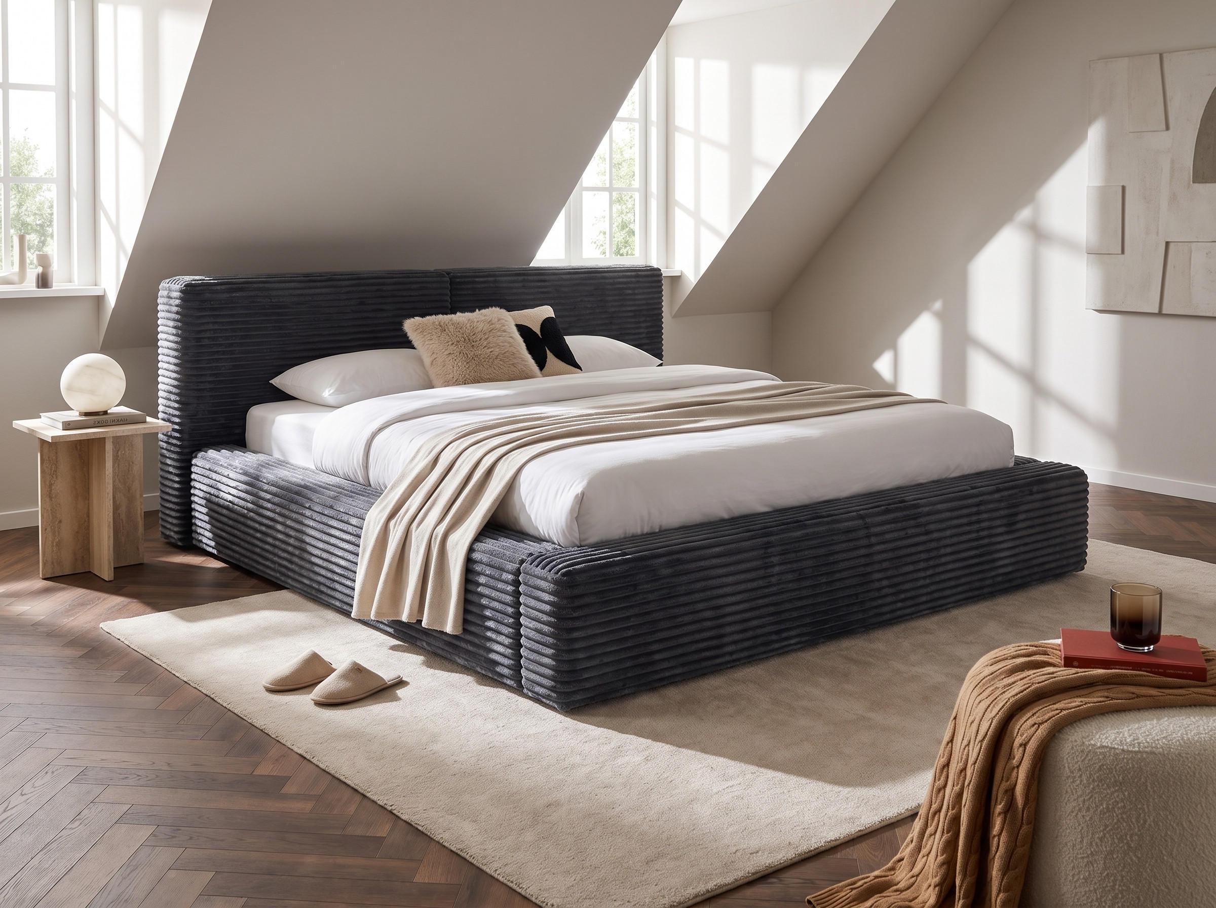 POLSTERBETT Nara Anthrazit 200/200 cm mit Bettkasten - Anthrazit, Textil/Metall (200/200cm) - wonello