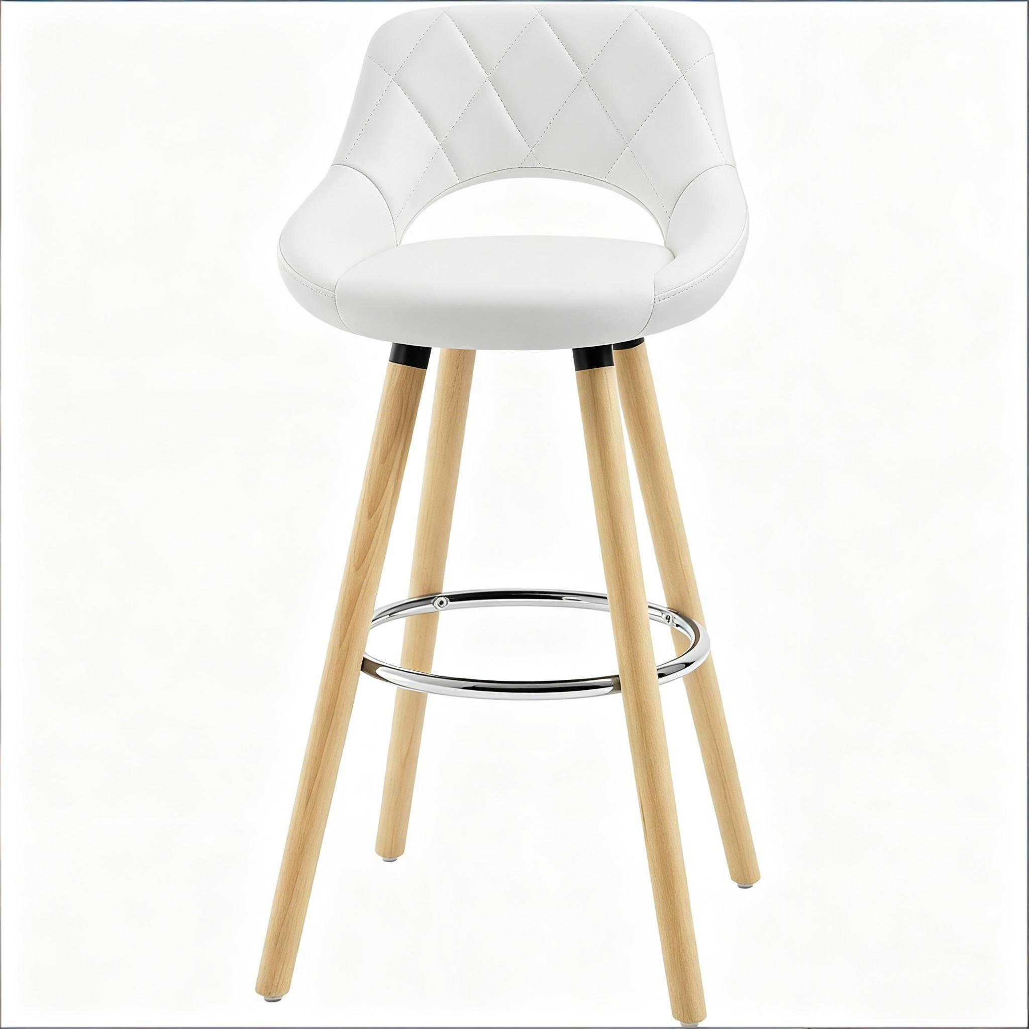 BARHOCKER Weiß 1er-Set mit Rückenlehne aus Kunstleder und Holzbeinen - Weiß, Holz (43/70/40cm) - PANGIVO