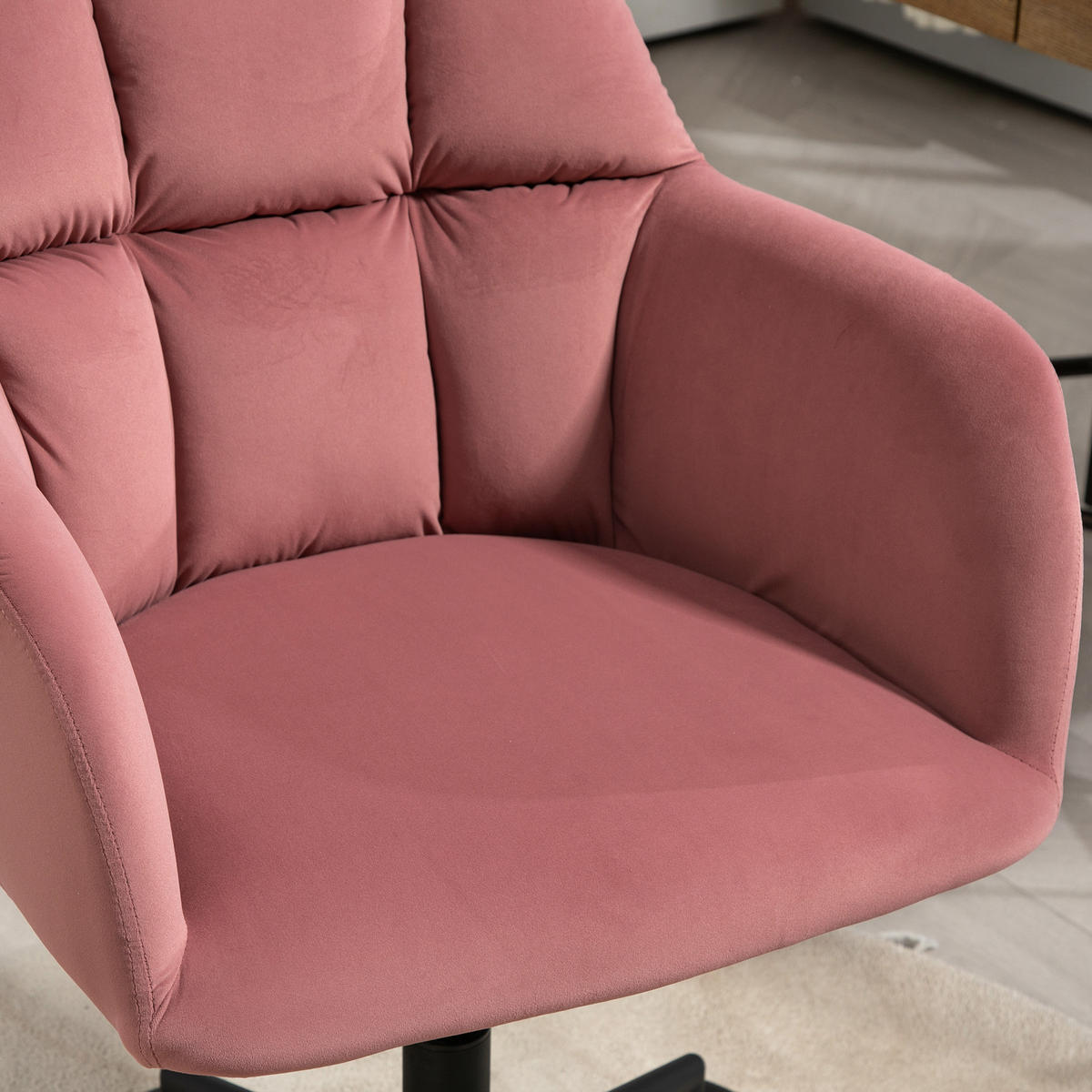 BÜROSTUHL, Höhenverstellbarer Schreibtischstuhl mit Samtoptik, Rückenlehne - Rosa, Kunststoff (58.5/86/58cm) - Vinsetto