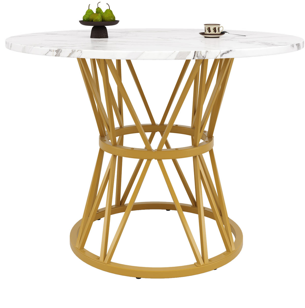 ESSTISCH 100/100/76 cm in Gold mit MDF-Tischplatte in Marmoroptik - Goldfarben, Holzwerkstoff (100/100/76cm) - Flora Grace