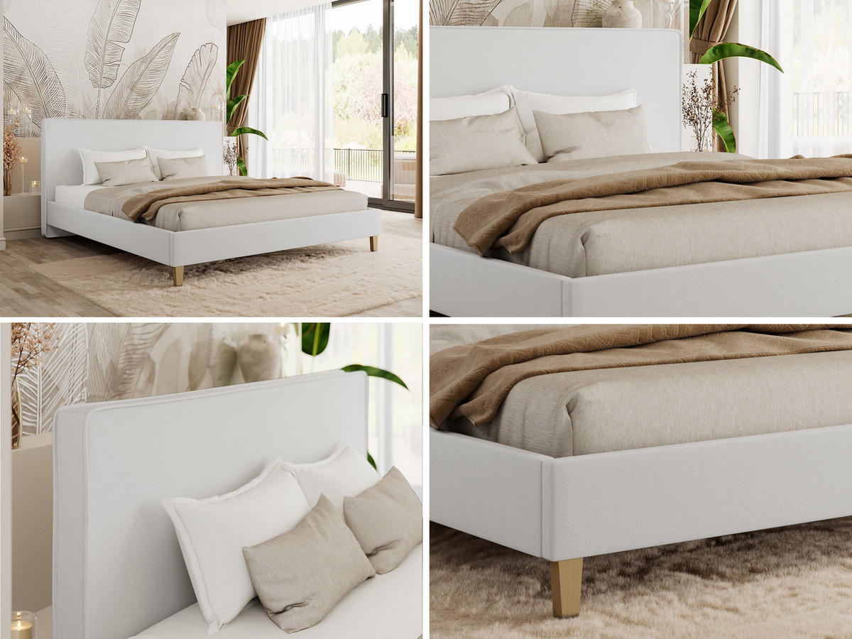 ČALÚNENÁ POSTEĽ LUMARO CLASSIC 140/200 - Biela Ekokoža - bez matraca - biela/jadrový buk, drevo/textil (140/200cm) - MKS